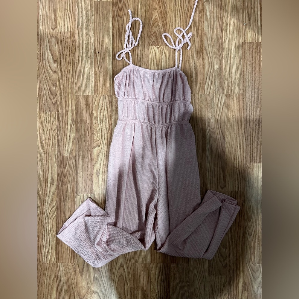 Pink Textured Jumpsuit with Adjustable Straps